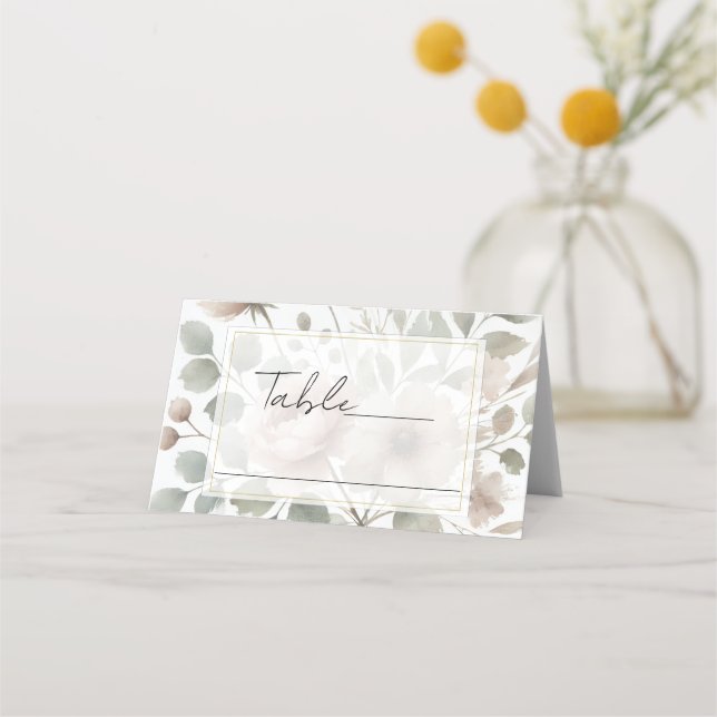 Dusty Olive & Pink Watercolor Floral Wedding  Place Card (Front)
