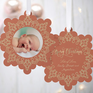 dusty orange christmas new baby tree decoration card