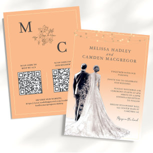 Dusty Orange Elegant Modern QR Code Wedding Invitation