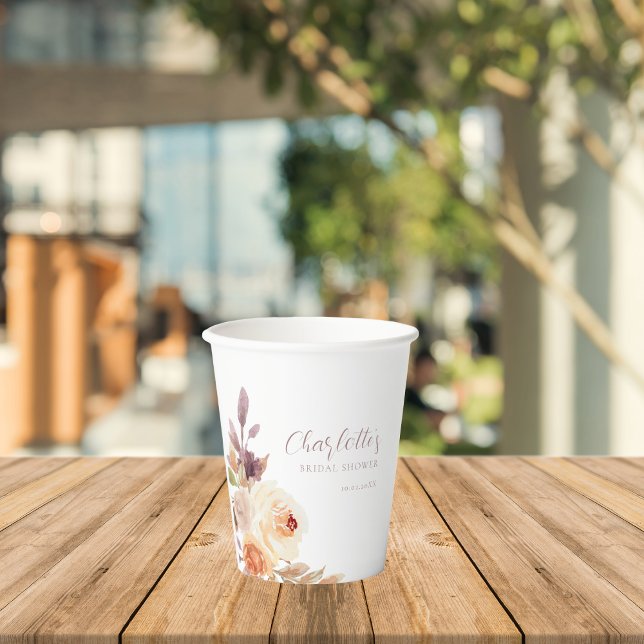 Dusty Orange Fall Floral Bridal Shower Paper Cups (Creator Uploaded)