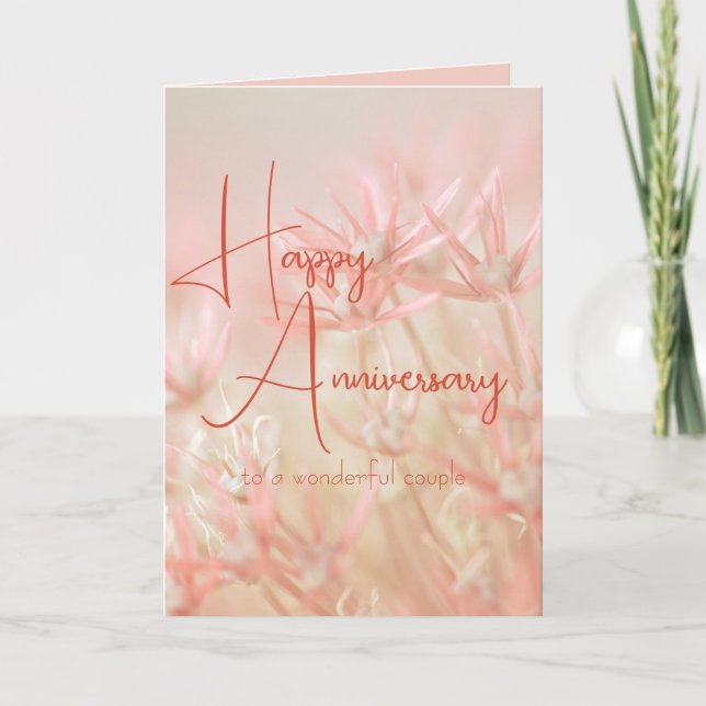 Dusty Orange Floral Background Anniversary Card (Front)