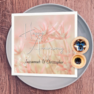 Dusty Orange Floral Background Anniversary Napkin