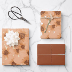 Dusty Orange Flowers Vintage Botanical Pattern Wrapping Paper Sheet