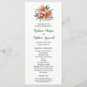 Dusty Orange Roses Wine Orchids Wedding Ceremony Programme