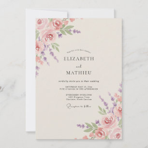 Dusty Orchid Peony Wedding Invitation