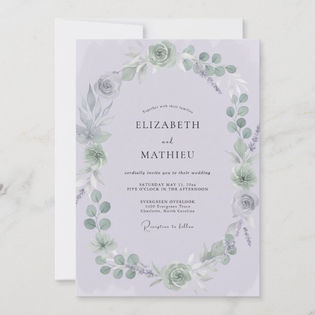Dusty Pale Lilac Blossom Wedding Invitation (Front)
