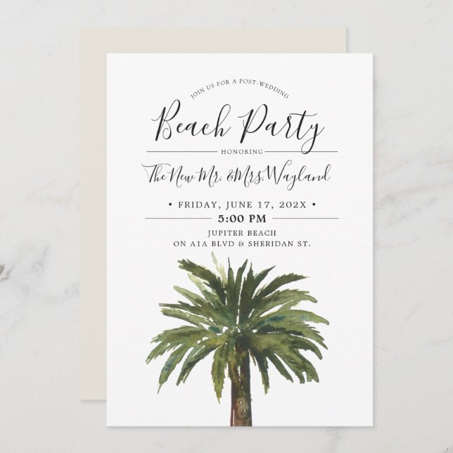 Dusty Palms | Sand Post Wedding Beach Party Invitation (Front/Back)