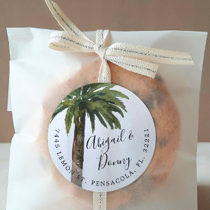 Dusty Palms Wedding   Address Offset Classic Round Sticker