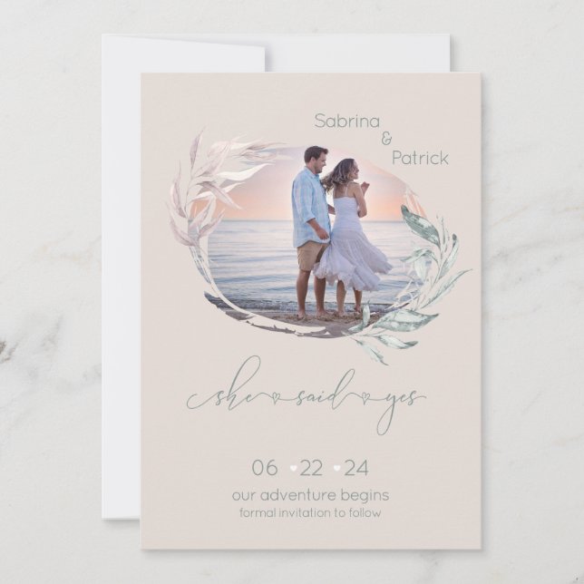 Dusty Palomino Rose Leafy Photo  Save The Date (Front)