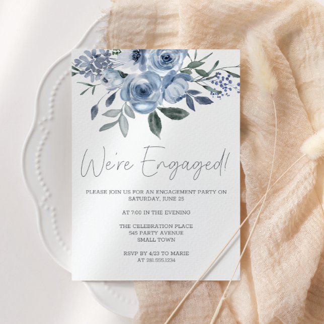 Dusty Pastel Blue Flowers Engagement Party Invitation (Creator Uploaded)