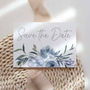 Dusty Pastel Blue Flowers Save The Date
