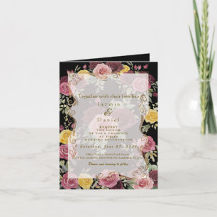 Dusty Pastel Burgundy/Pink Roses Black Invitation