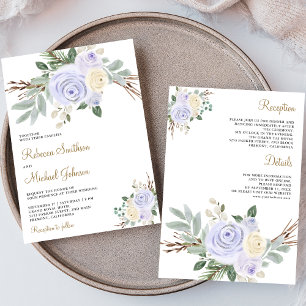 Dusty Pastel Purple Floral All in One Wedding Invitation