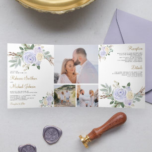 Dusty Pastel Purple Floral All in One Wedding Tri-Fold Invitation