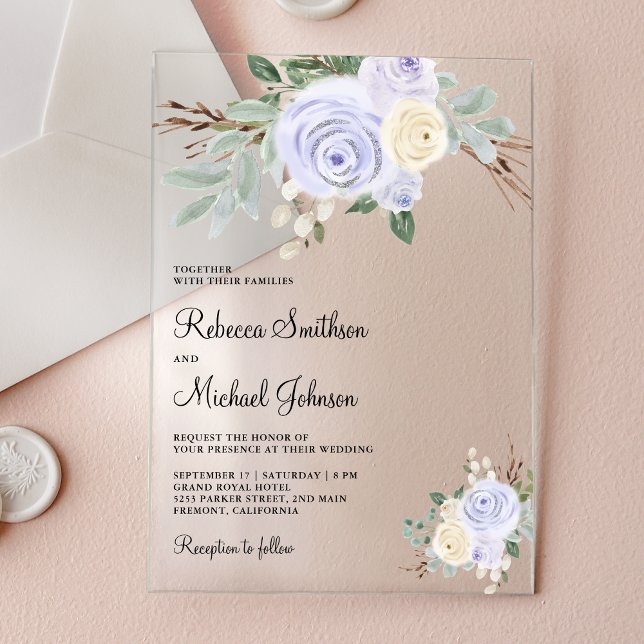 Dusty Pastel Purple Floral Wedding Acrylic Invitations (Creator Uploaded)