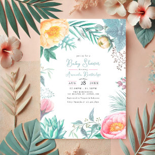 Dusty Pastel Tropical Floral Summer Baby Shower Invitation