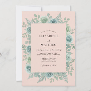 Dusty Peach Aqua Petal Wedding Invitation