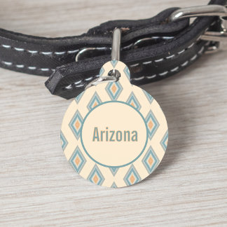 Dusty Peach Blue and Grey Diamond Retro Geometric Pet Tag
