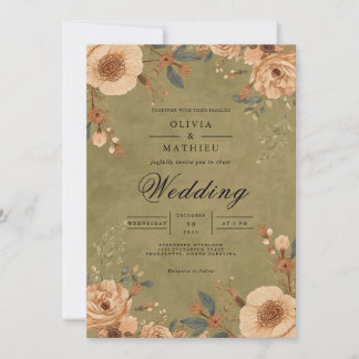 Dusty Peach Floral Wedding Invitation