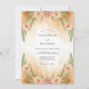 Dusty Peach Painted Leafy Wedding Invitation