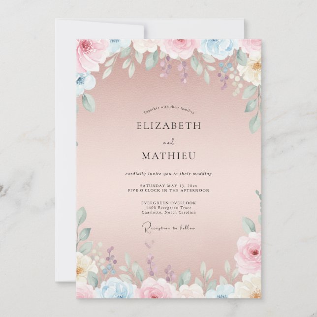 Dusty Peach Petal Wedding Invitation (Front)