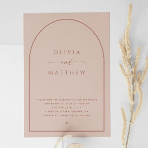 Dusty Peach Taupe Arch Wedding   Modern Photo + QR Invitation