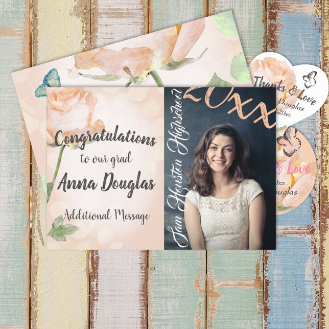 Dusty Peach, Vintage Graduation Announcement (dusty peach pink floral graduation party invitation graduate announcement congraduations grad girl )