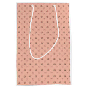 Dusty Peach Vintage Roses Toile Bows Medium Gift Bag