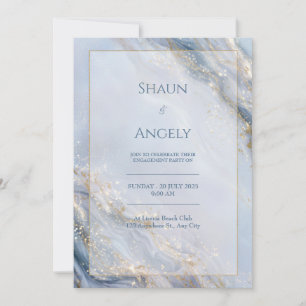 Dusty Periwinkle Gold Foil Marble Wedding Invitation