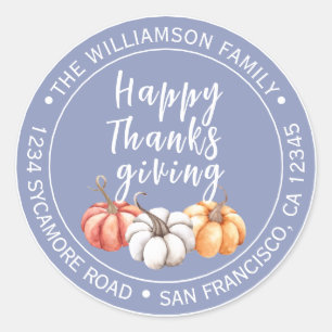 Dusty Periwinkle Thanksgiving Return Address Classic Round Sticker