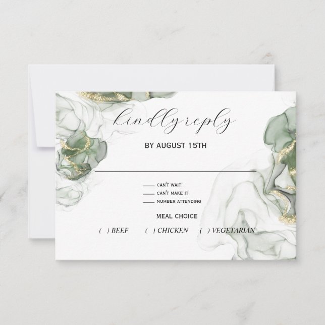 Dusty Pine Green and Charcoal RSVP Card (Front)