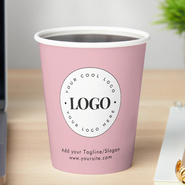 Dusty Pink Add Custom Business Company Logo Party Paper Cups (Creator Uploaded)