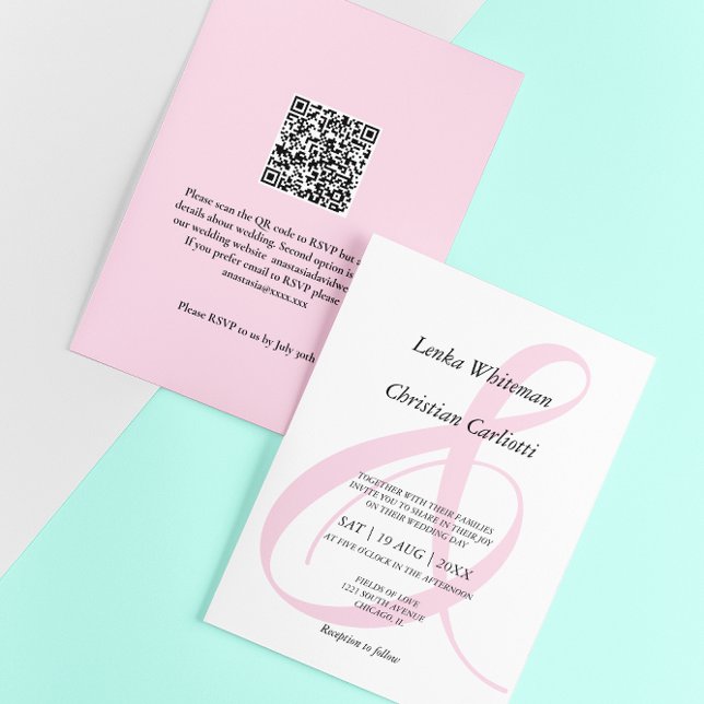 Dusty Pink Ampersand QR-Code Wedding Invitation (Creator Uploaded)