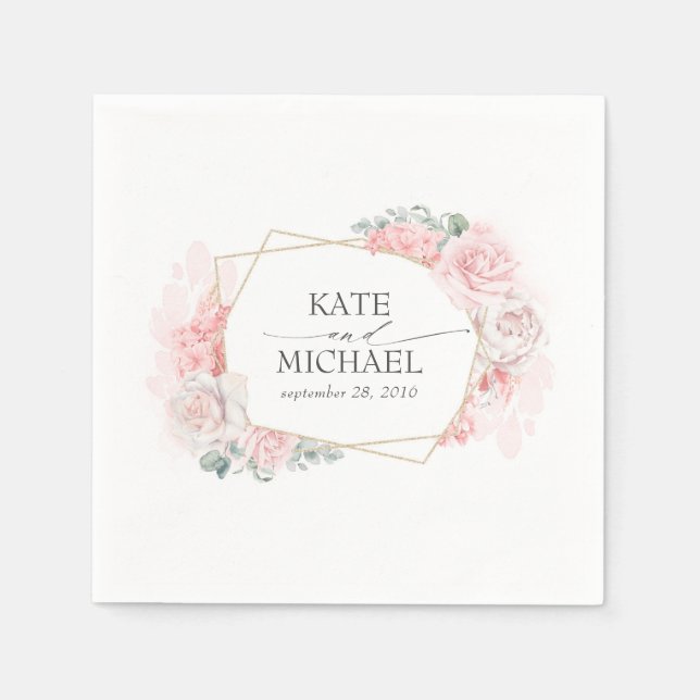 Dusty Pink and Blush Floral Wedding Napkin (Front)