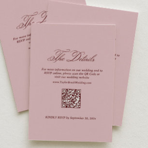 Dusty Pink and Burgundy Wedding Details Qr Code Enclosure Card