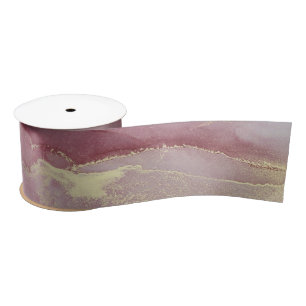 Dusty Pink and Gold Abstract Satin Ribbon