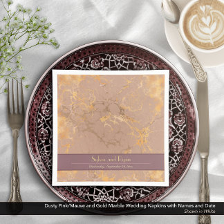 Dusty Pink and Gold Marble Wedding Napkin