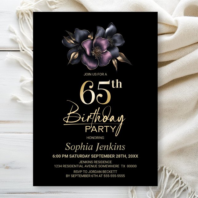 Dusty Pink and Grey Floral 65th Birthday Party Invitation (Creator Uploaded)