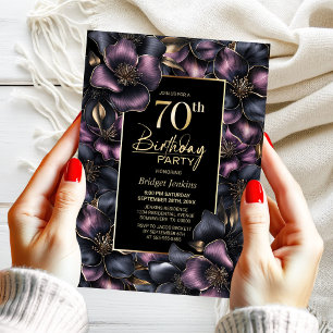 Dusty Pink and Grey Floral 70th Birthday Party Invitation