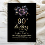 Dusty Pink and Grey Floral 90th Birthday Party Invitation<br><div class="desc">Invite your friends and loved ones to your 90th birthday with this black birthday party invitation featuring a stylish dusty pink and grey floral motif. The customisable text area in this invitation template allows you to effortlessly include all the necessary details for your special birthday celebration, including the date, time,...</div>