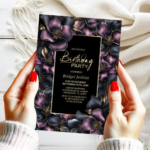 Dusty Pink and Grey Floral Any Age Birthday Party Invitation