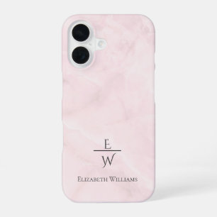 Dusty pink and white marble glitter personalised iPhone 16 case