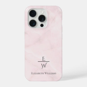 Dusty pink and white marble glitter personalised iPhone 15 pro case