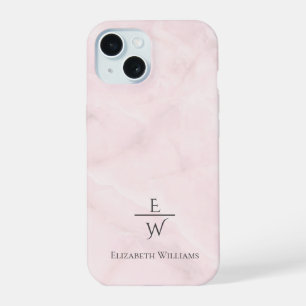 Dusty pink and white marble glitter personalized iPhone 15 case