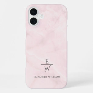 Dusty pink and white marble glitter personalized iPhone 16 plus case