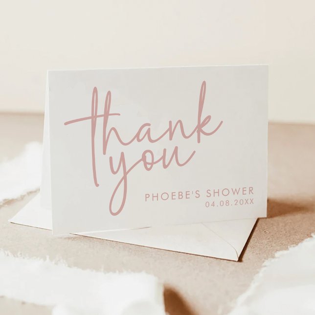 Dusty Pink and White Script Bridal Shower Folded Thank You Card (Creator Uploaded)