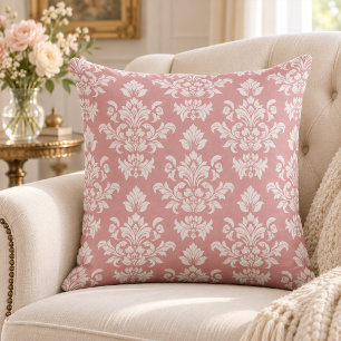 Dusty Pink and White Vintage Damask  Cushion