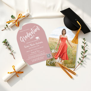 Dusty Pink Arch Photo Graduation Party Invitation