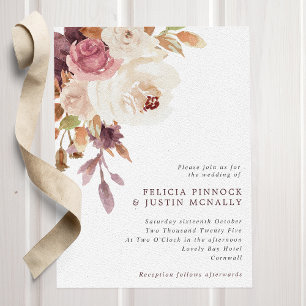 Dusty Pink & Aubergine Floral Wedding Invitation