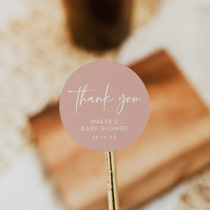 Dusty Pink Baby Shower Round Sticker Modern Girl